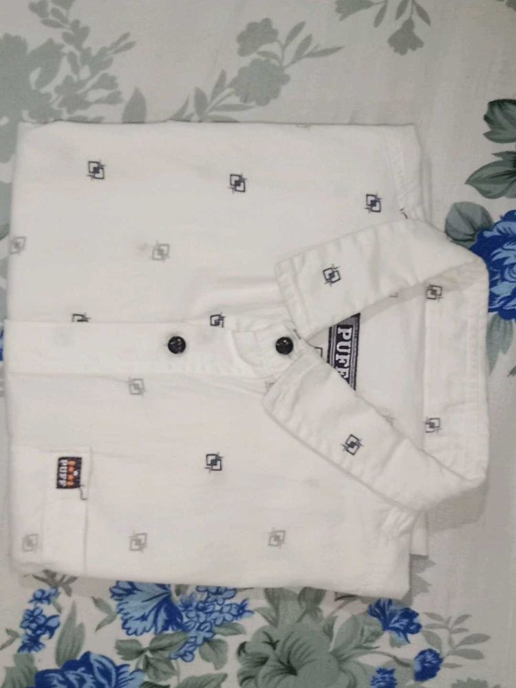 White Printed Casual Shirt