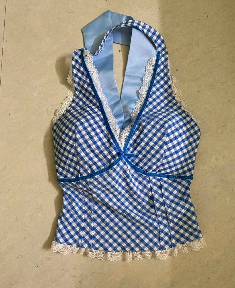 Blue Gingham Halter Top