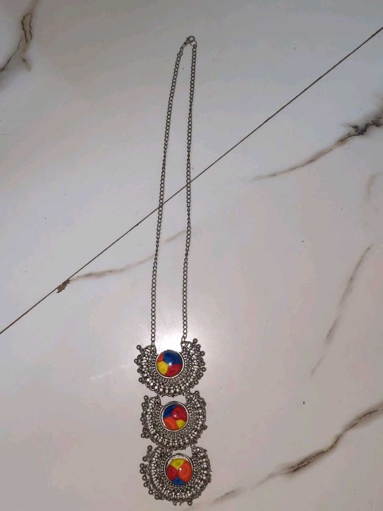 Silver Multicolour 3 Layered Necklace