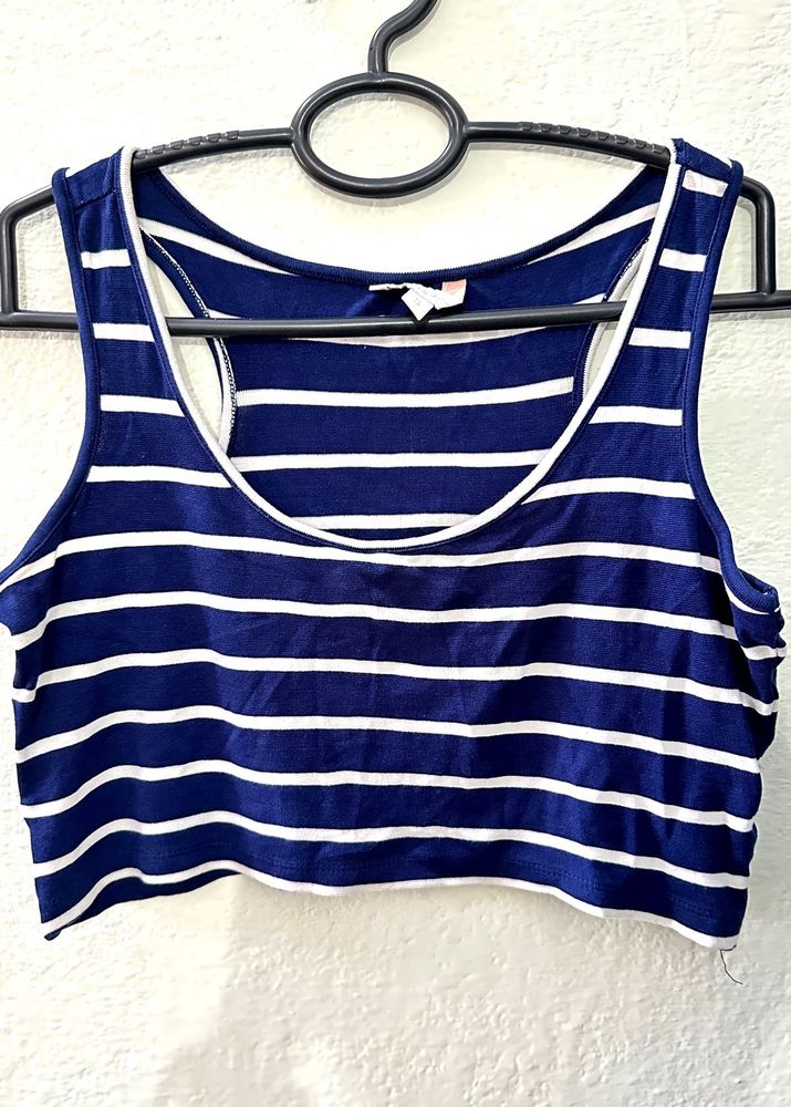 Navy Blue Striped Crop Top
