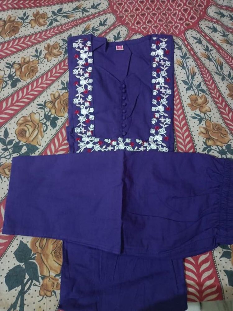 Purple Embroidered Kurta Pant Set