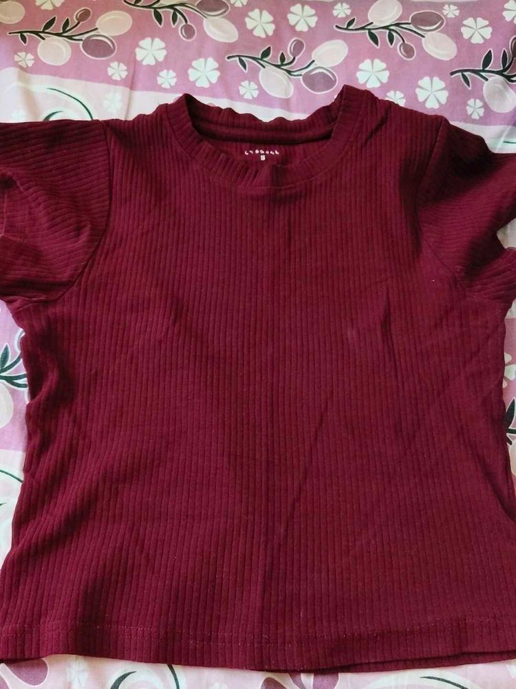Burgundy Ribbed Knit Top