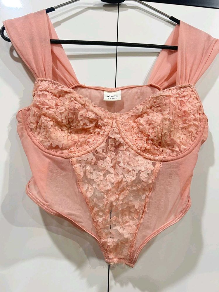 Pink Floral Lace Corset