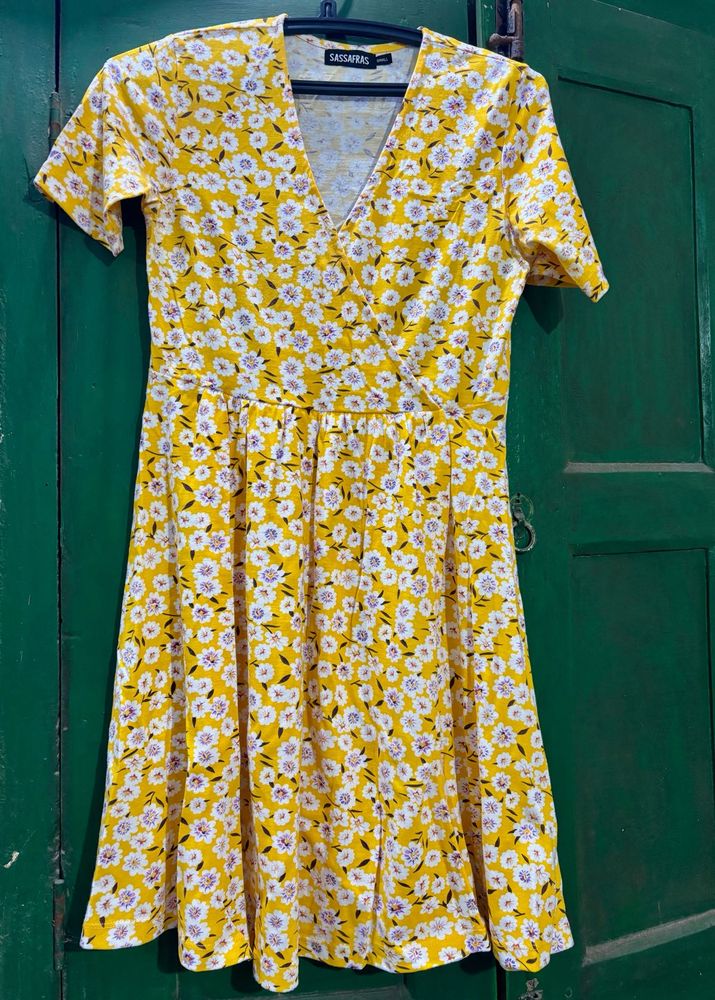 Yellow Floral Print Dress