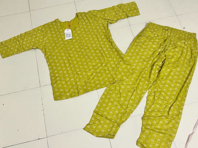 Olive Printed Cord Pujama Set