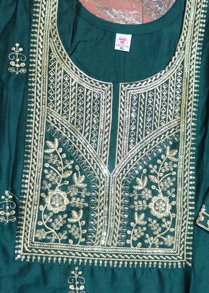 Full Embroidery Kurti Size Xl Green Colour