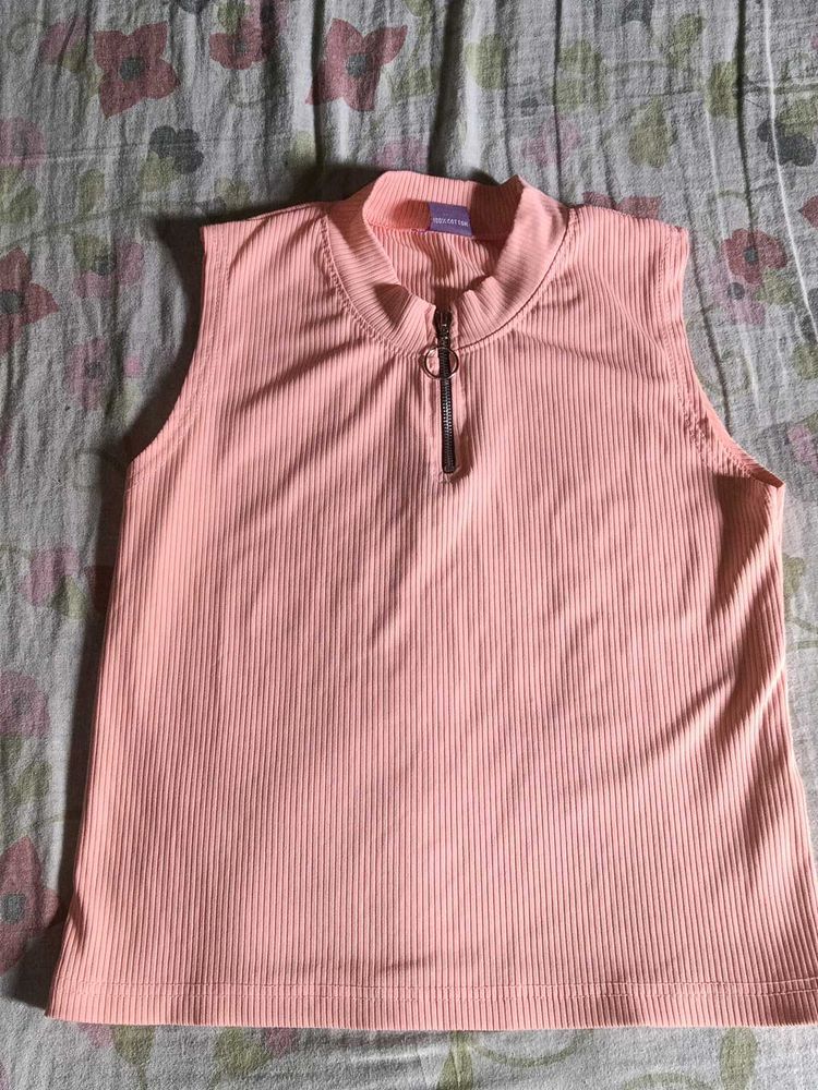 Peach Sleeveless Top with Zipper