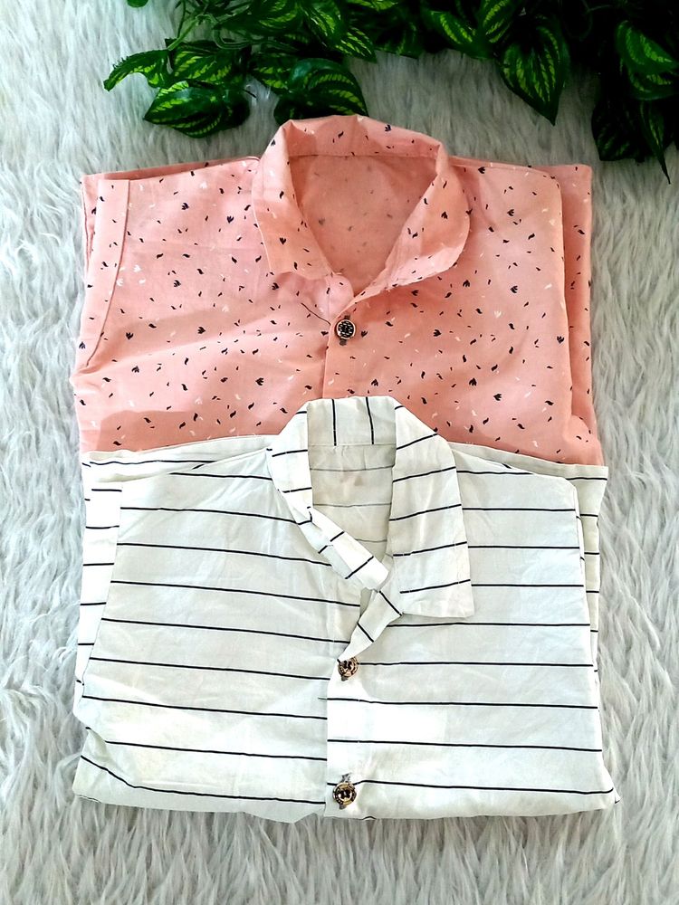 Off White &amp; Peach Colored Shirt Combo (Boys)