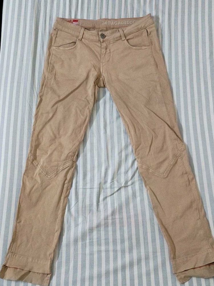 (30 Waist) Beige Denim/Cotton Blend With Side Slit