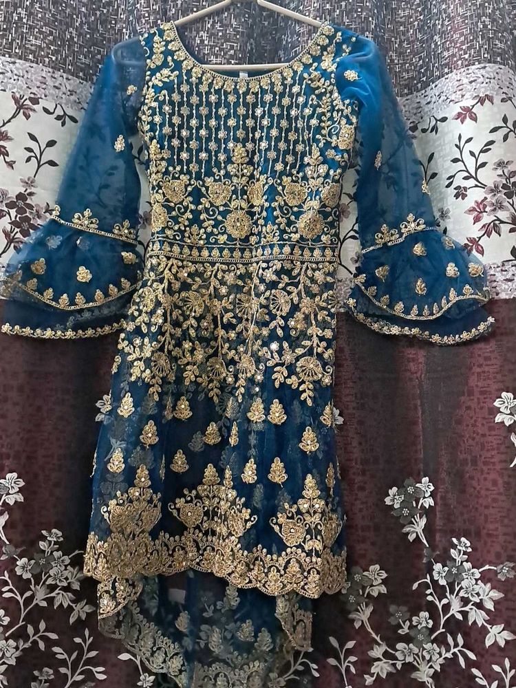 Blue Heavy Lehenga For Kids.