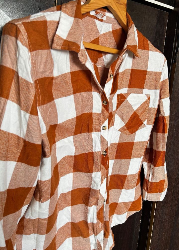 Brown &amp; White Checkered Shirt