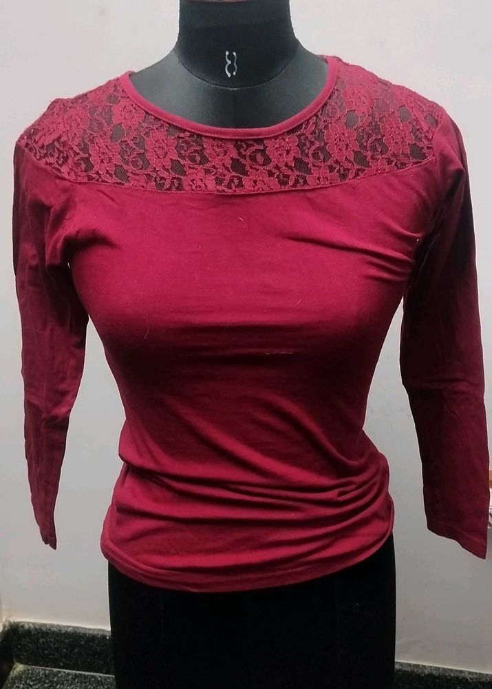 Maroon Lace Top - Long Sleeve