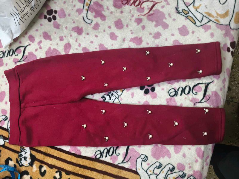 Girls Red Pearl Embellished Leggings for 2-4 years