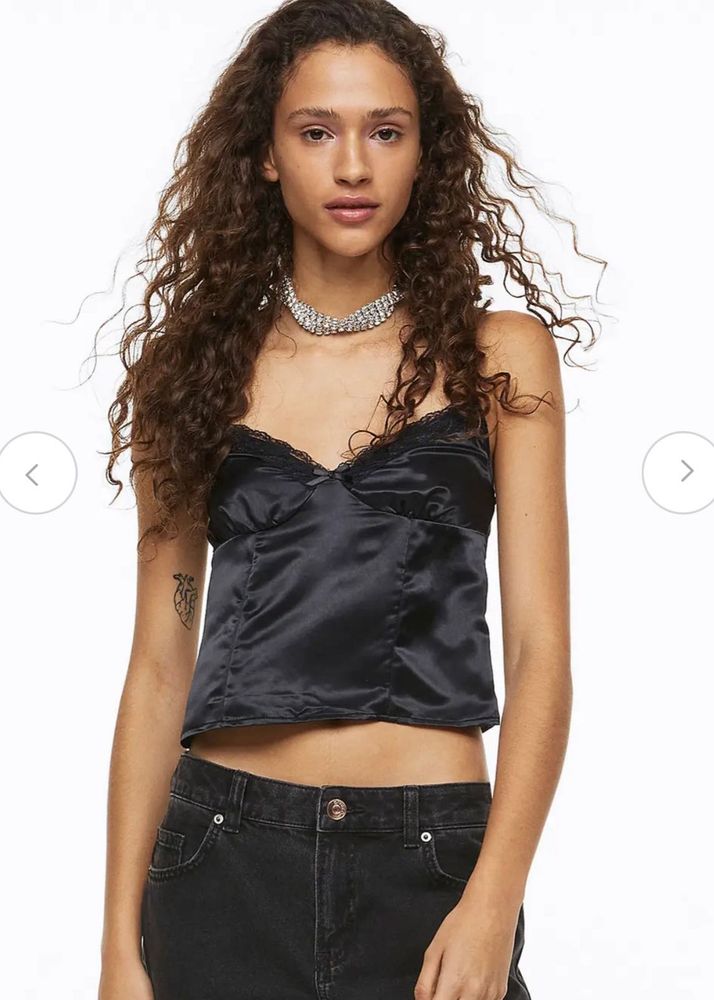 H&amp;M Lace Trimmed Satin Tops (Black &amp; White Both)