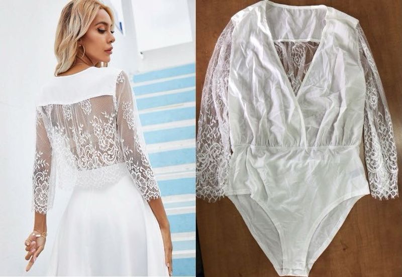 Shein Elegant White Lace Bodysuit
