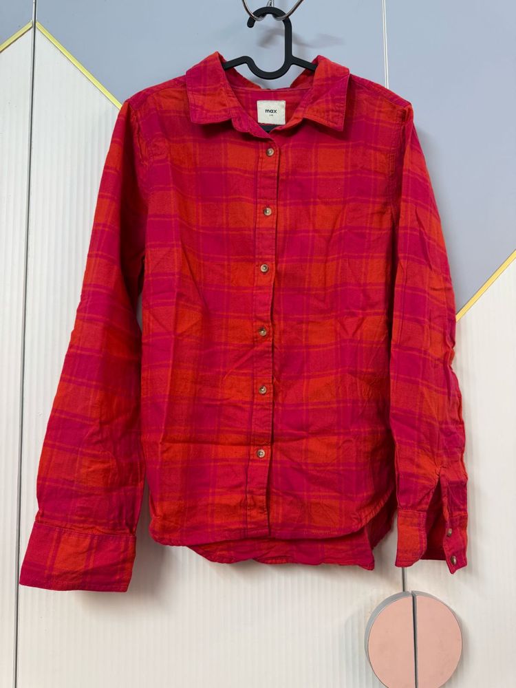 Max Red &amp; Orange Plaid Button-Up