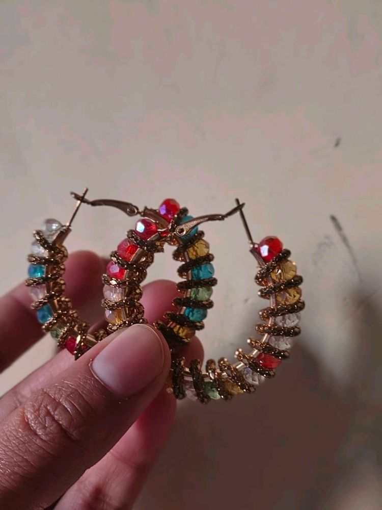Colorful Beaded Hoop Earrings