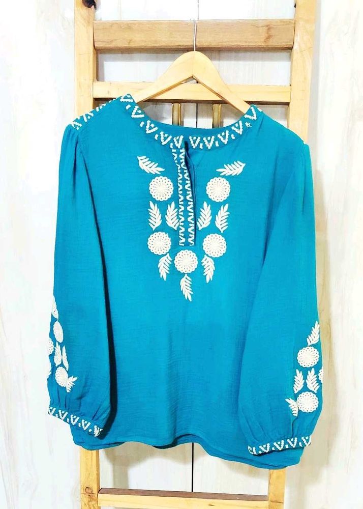 Embroidered Teal Top size-44-46