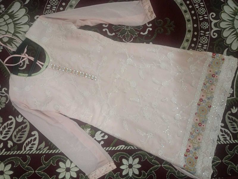 Embroidered Peach Sharara Set