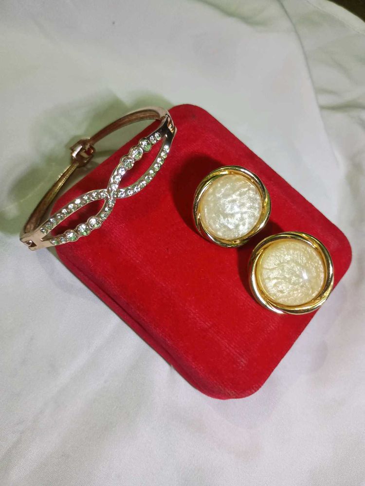 indo western gold stud earrings &amp; bracelet stone