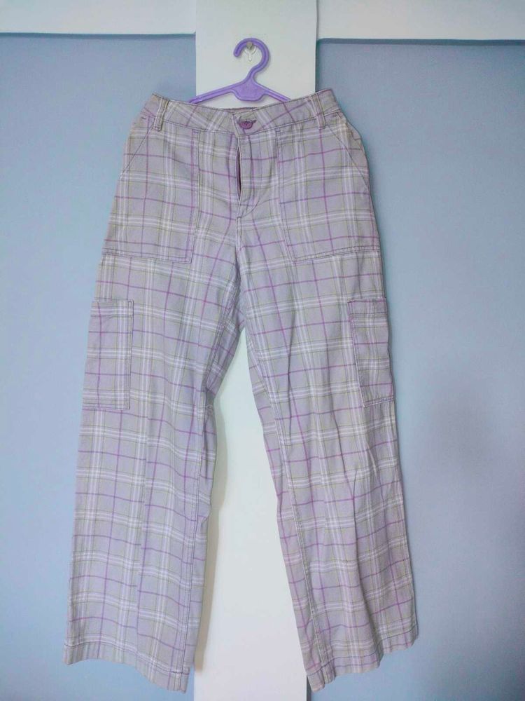 Plaid Wide Leg Trousers( Just NeedTo Washed Iron)