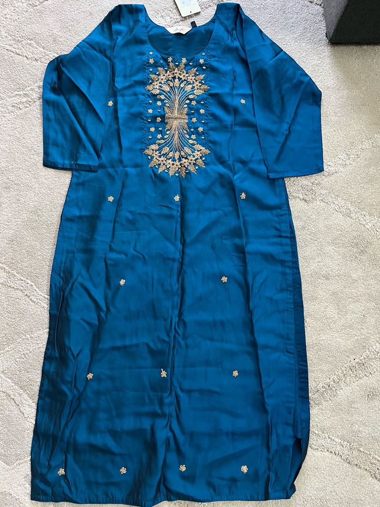 Teal Embroidered Kurti