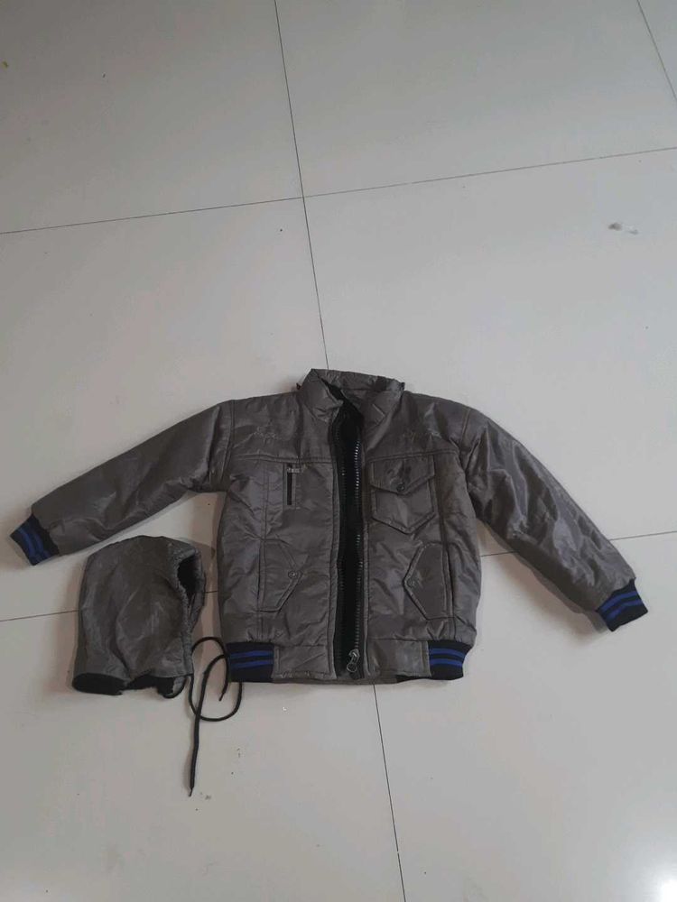 Gray Puffer Jacket with Hood