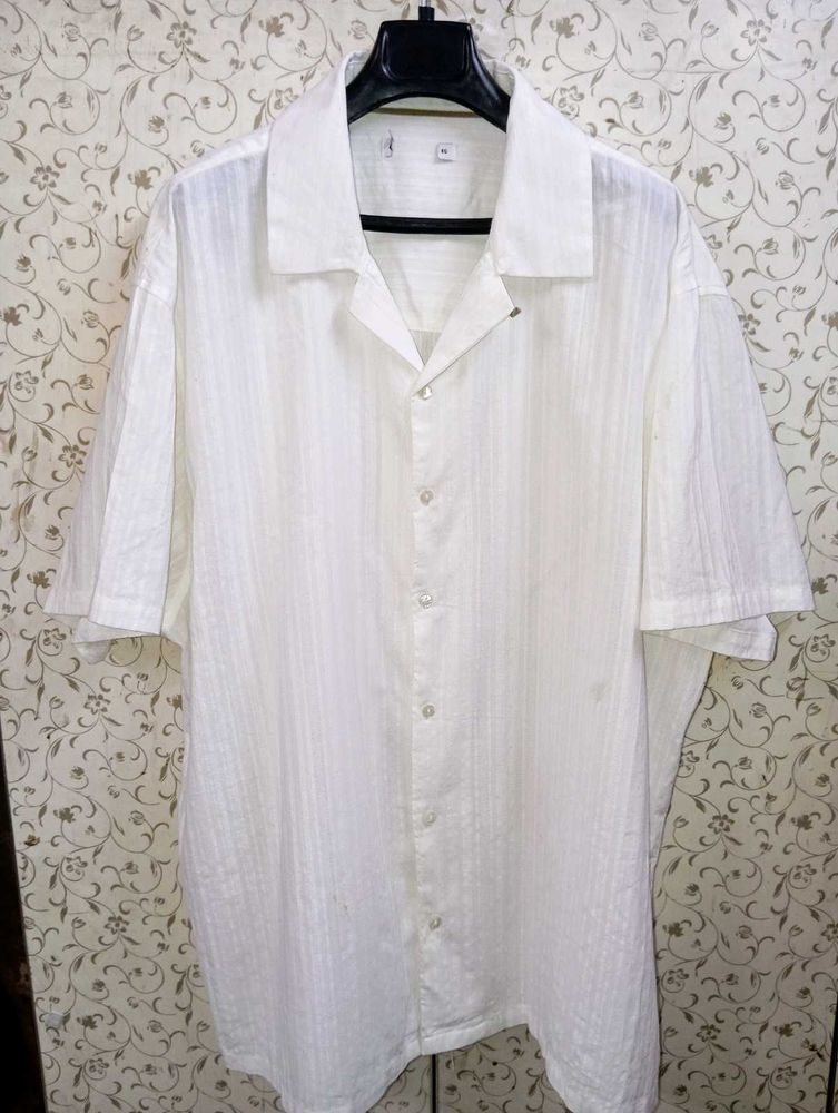 White Self Design Shirt