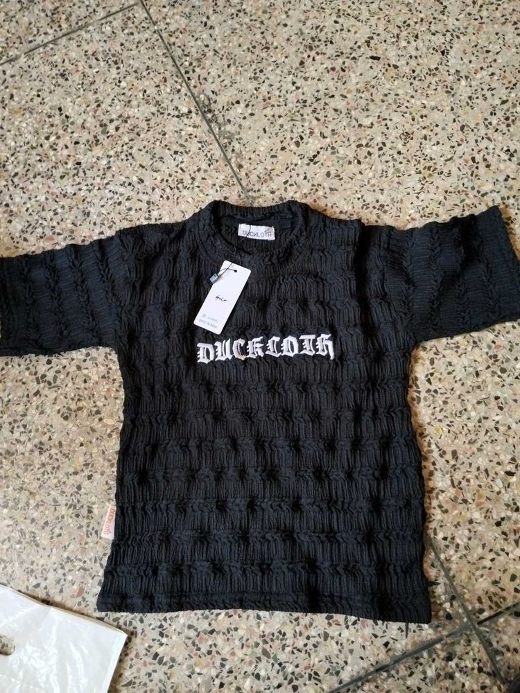 Duck Cloth Black Textured T-Shirt