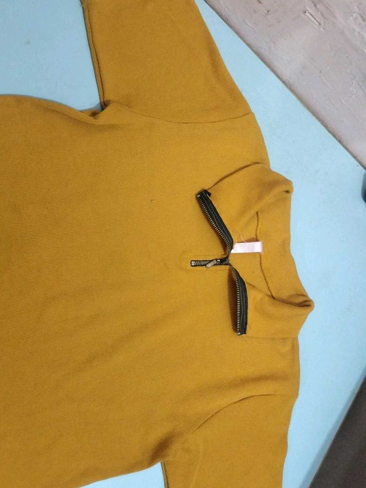 Mustard Pullover with Zipper Detail