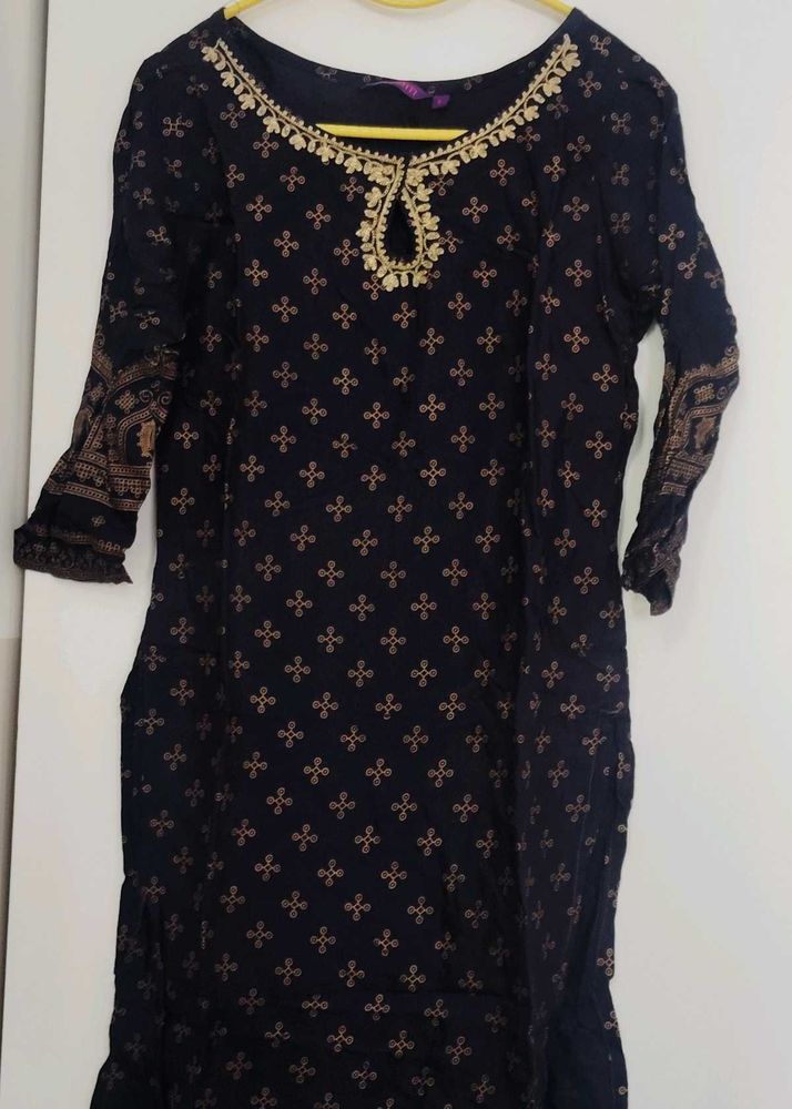 Navy &amp; Gold Print Kurti