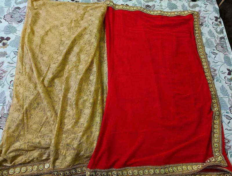 Beautiful Golden Red Saree❣️