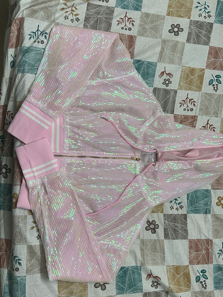 Pink Sequin hoodie style top