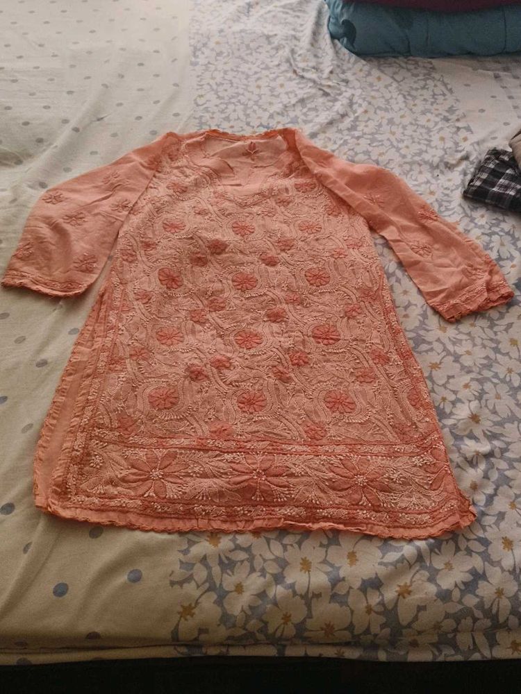 Peach Embroidered Kurta