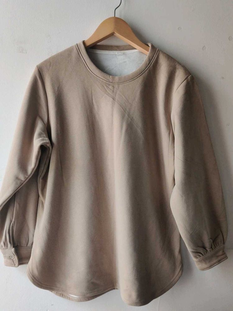 Beige Long Sleeve Sweatshirt