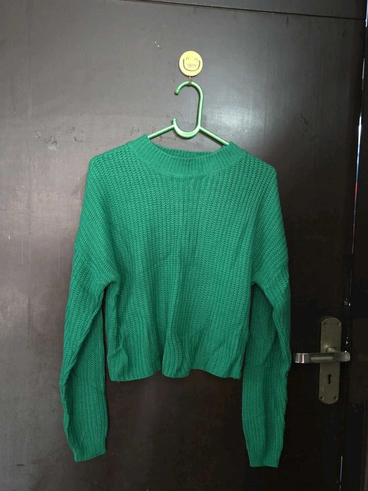 shein Green Knit Cropped Sweater fits S/M