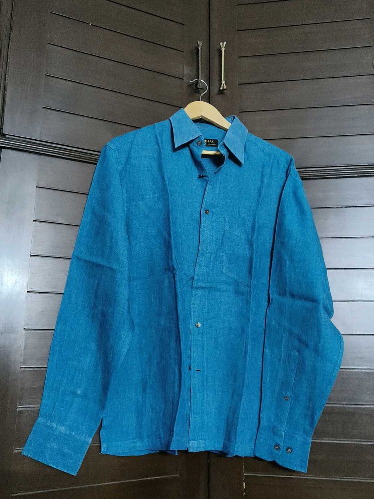 Zodiac Men Blue Pure Linen Shirt