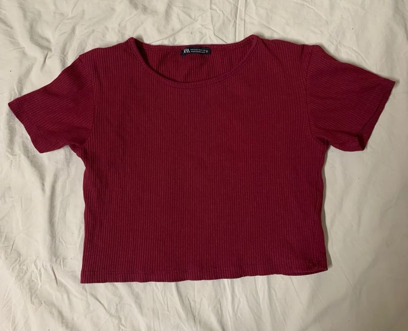 Burgundy Ribbed Crop Top