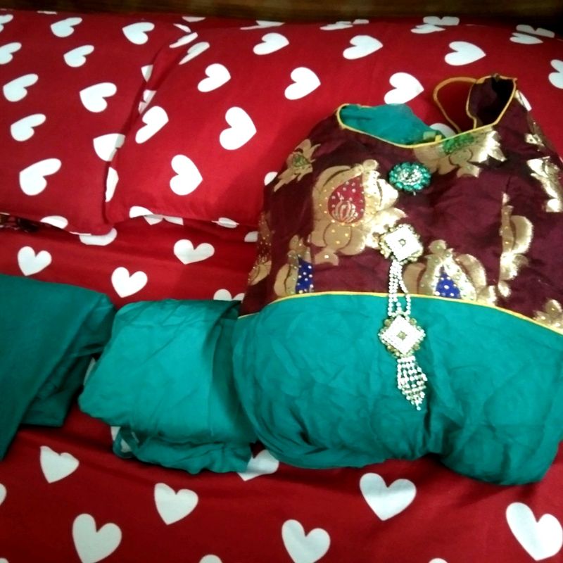 Green Anarkali Set With Stone Work