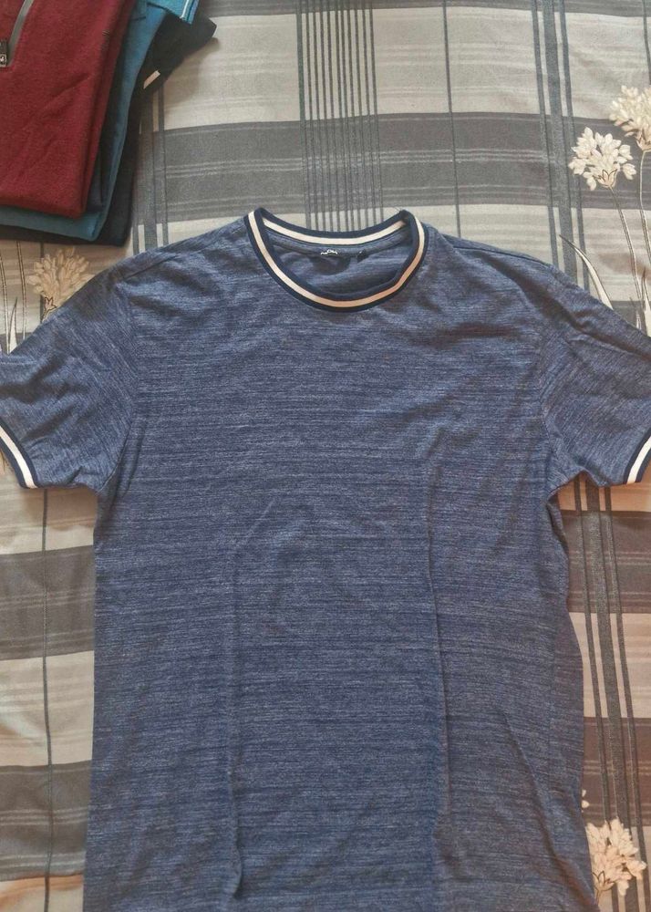 NUON Blue Striped Ringer Tee
