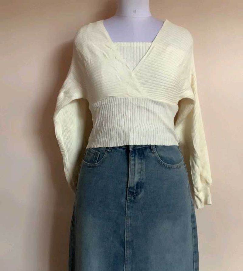 White Knit Wrap Top