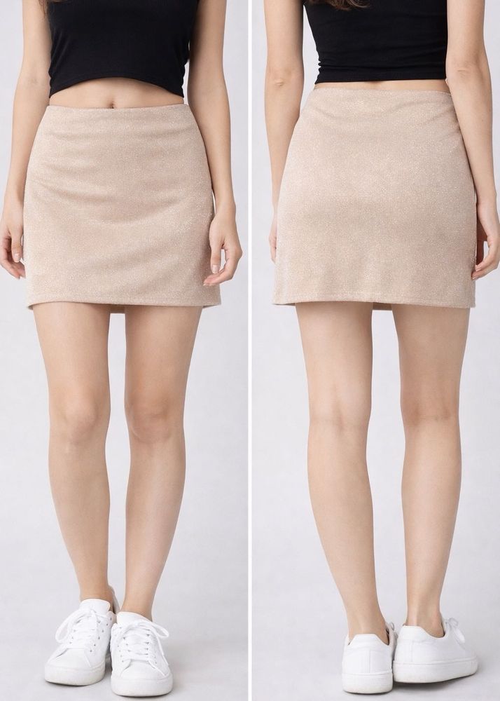 Champagne Beige Shimmery Mini Skirt | Party Wear |