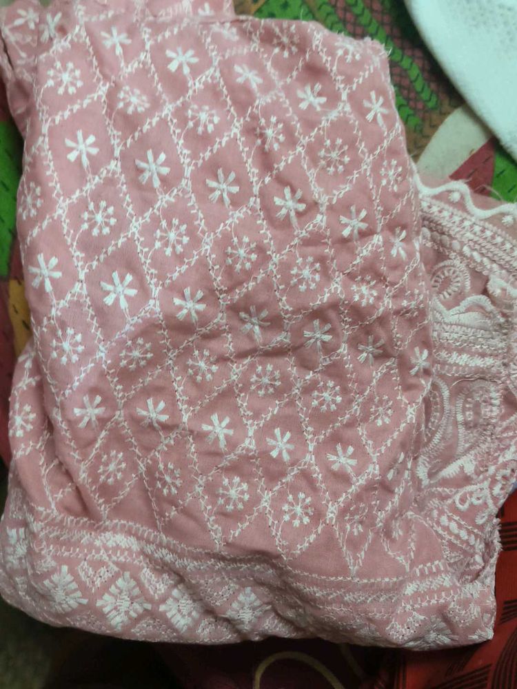 Pink Embroidered Dress Material
