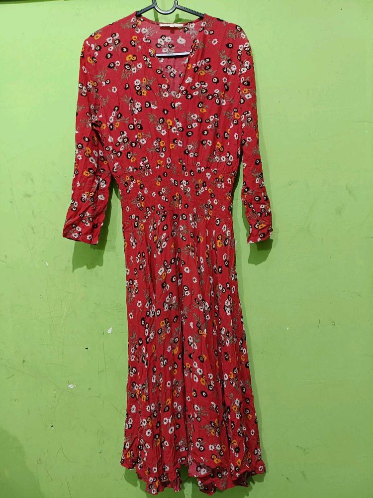 Red Floral Midi Dress