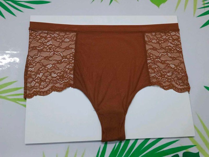 (800)Stylish Rust Brown Lace Hipster Underwear