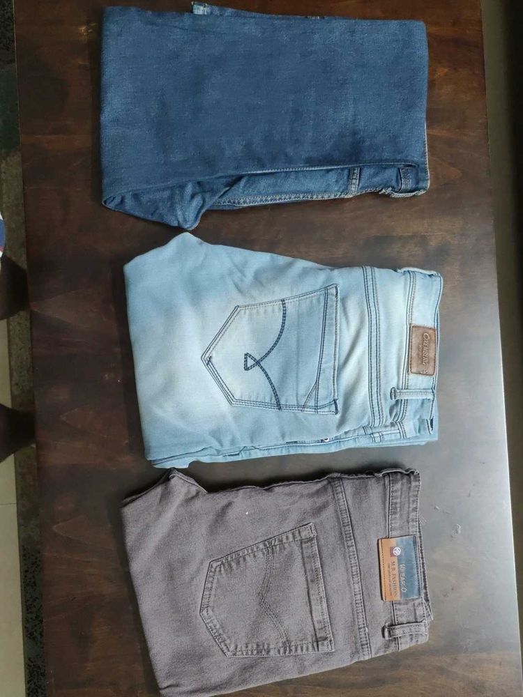 3 Casual Jeans Set (Light Blue, Brown, Dark Blue)