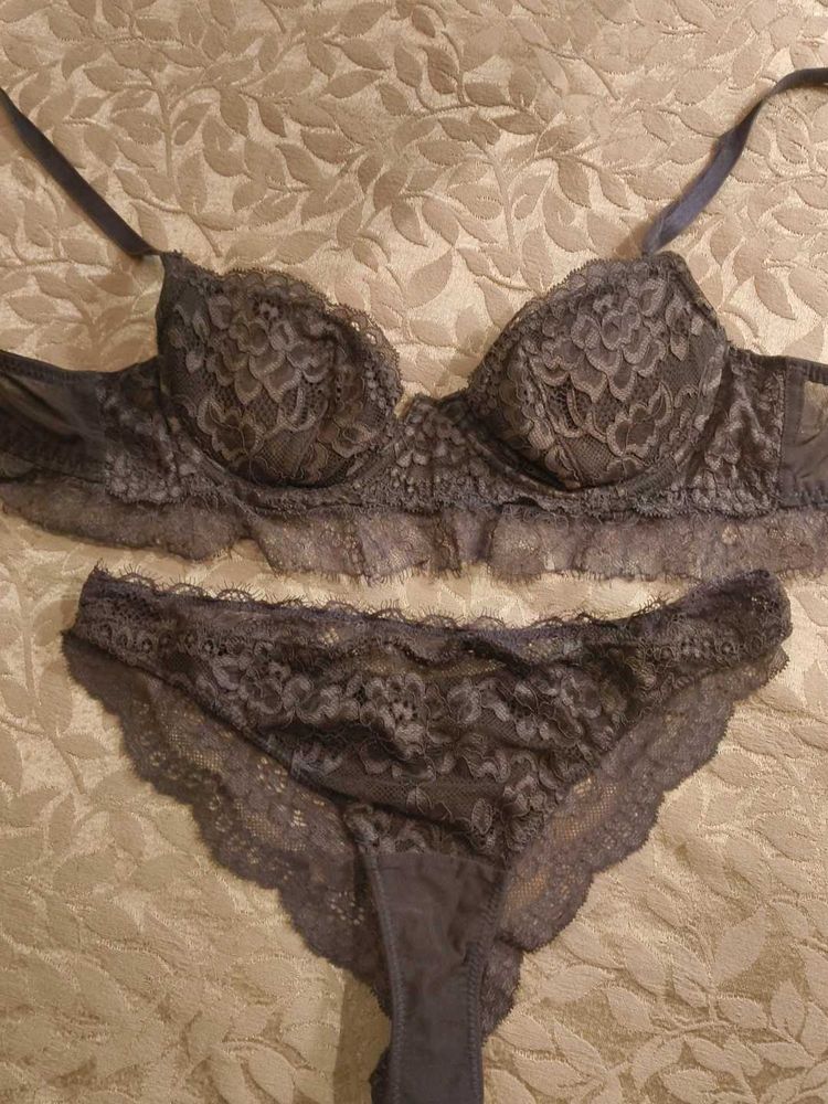 Dark Grey Lace Lingerie Set