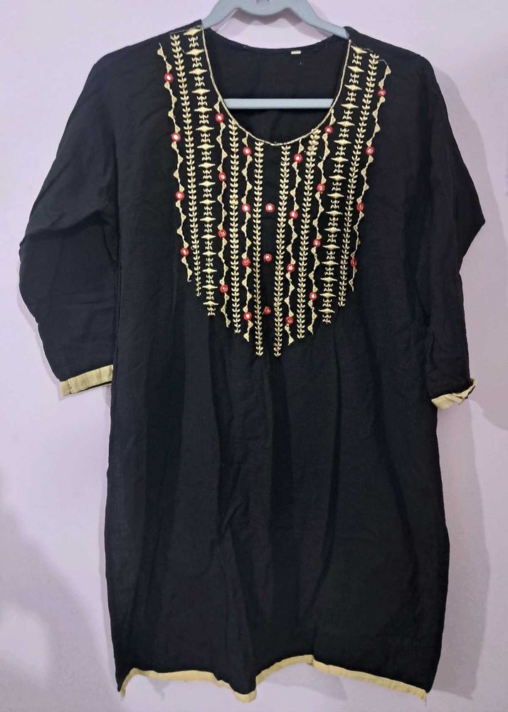 Embroidered Black Kurta