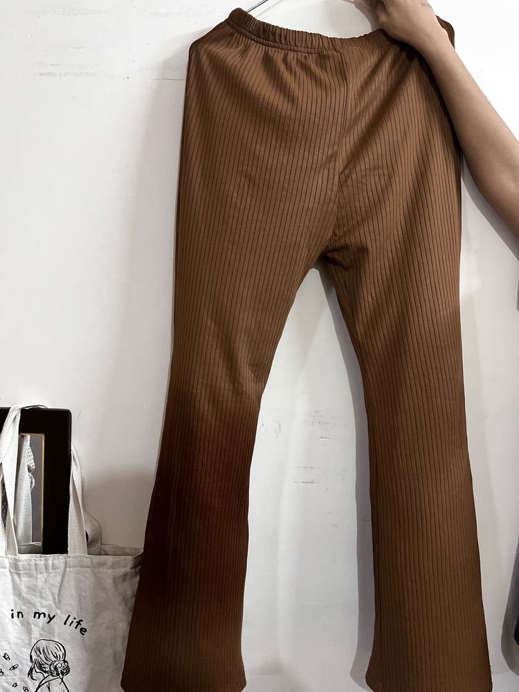 Brown Flared Ribbed Pants
