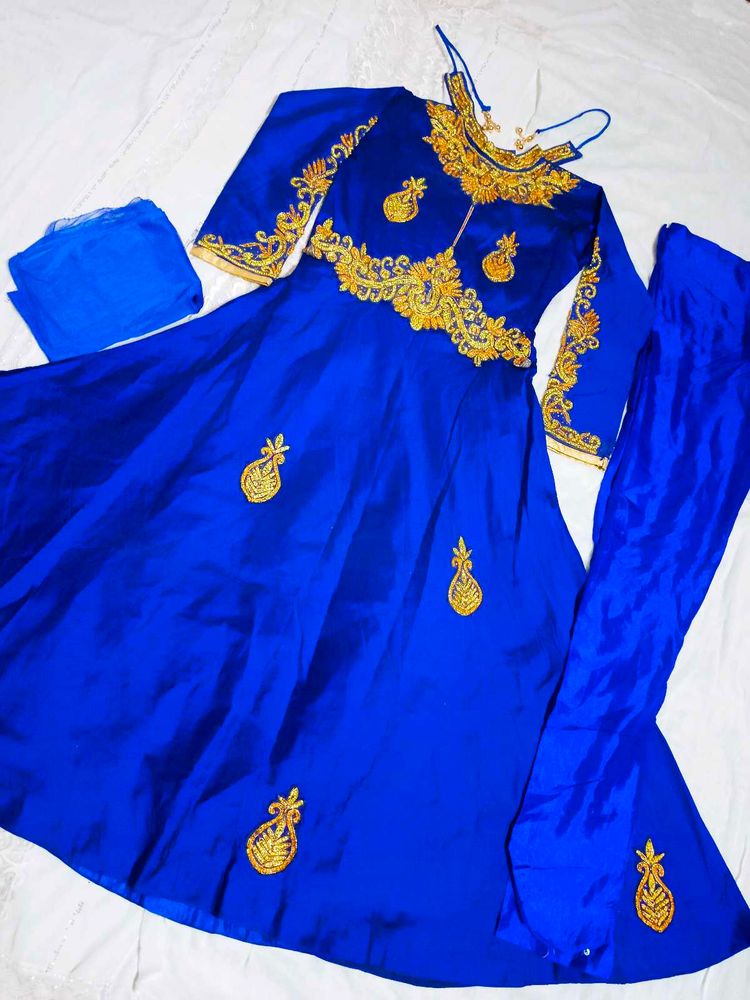 Royal Blue Embroidered Anarkali Suit
